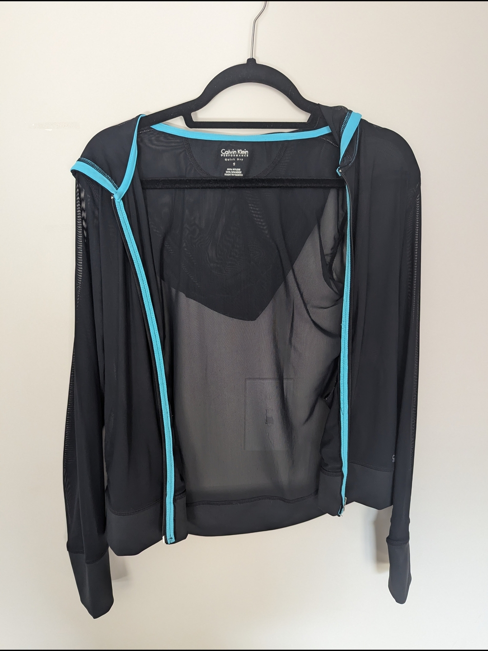 Calvin Klein Black Mesh Zip Hoodie with Aqua Trim